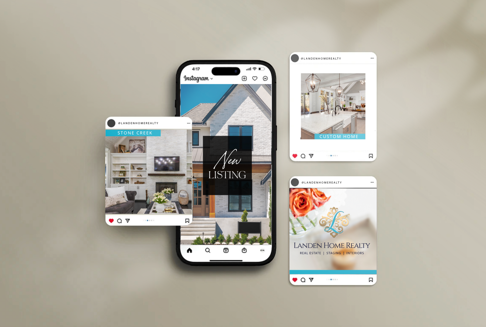 Landen Home Realty Instagram posts on a phone