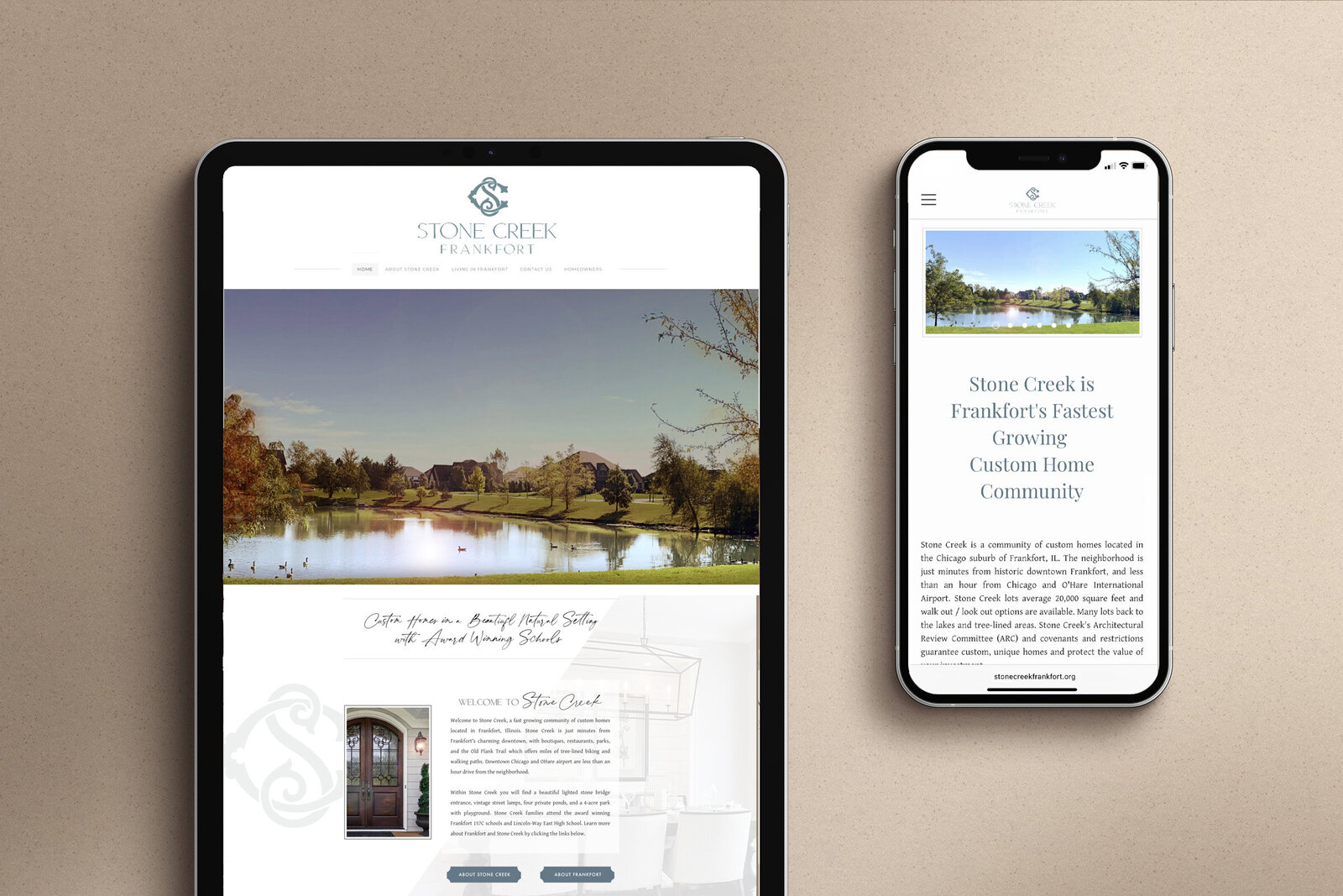 Stone Creek HOA website on a tablet and phone