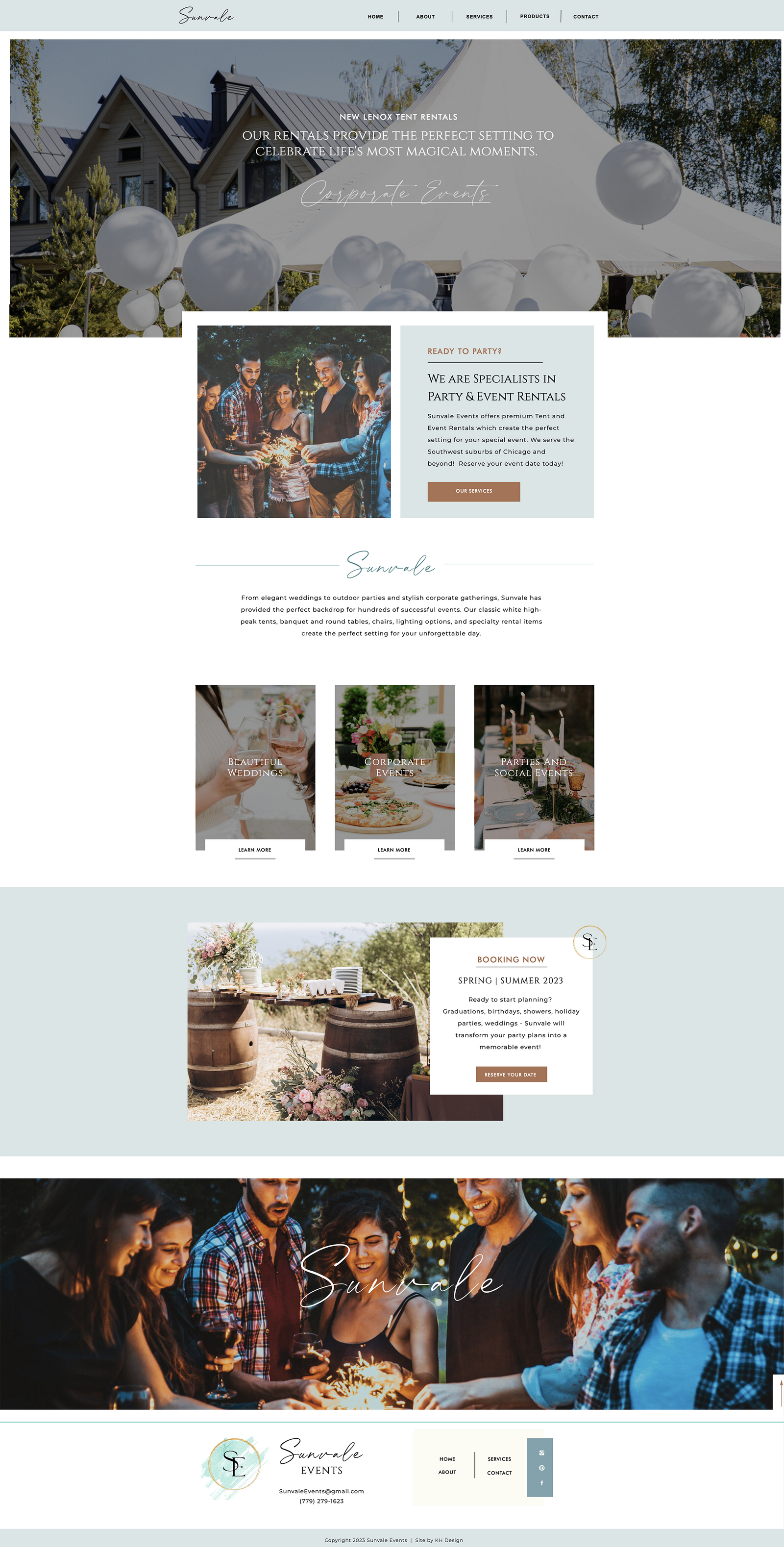 The full Sunvale Events home page design